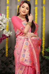 Splendor Hathi Patola Worked Gajri Heavy Banarasi Saree